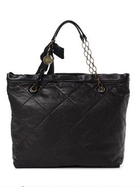 Vintage Lanvin Amalia Cabas Black Leather Chain Strap Medium Tote Bag